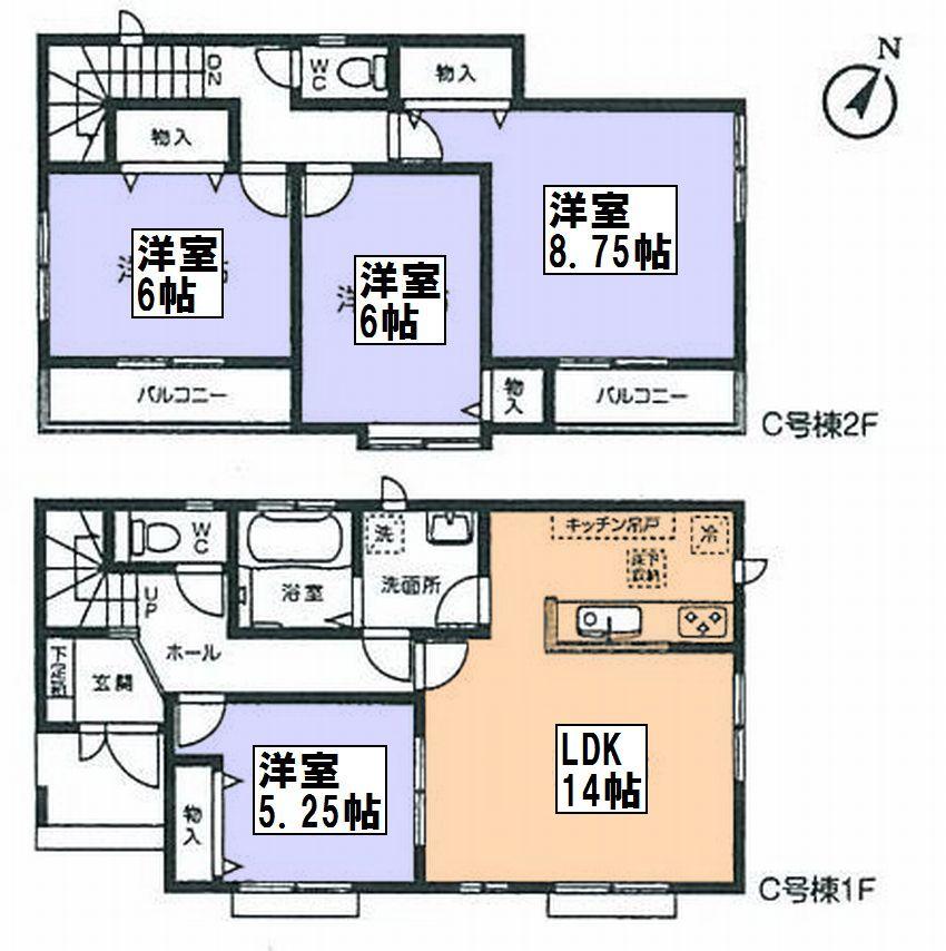 Floor plan. (C Building), Price 29,800,000 yen, 4LDK, Land area 124.77 sq m , Building area 96.46 sq m