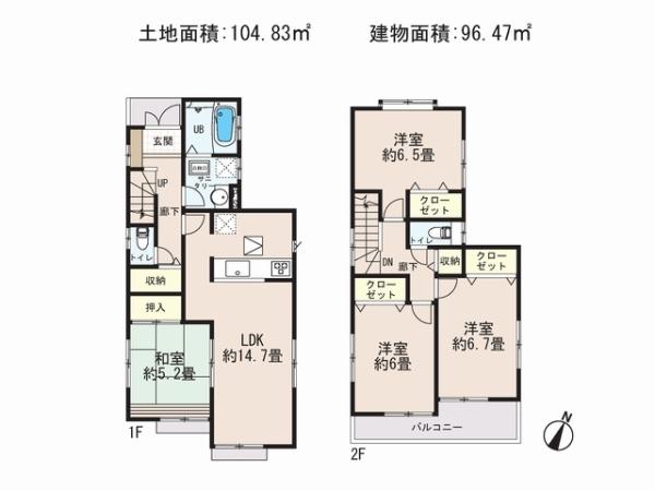 Floor plan. 34,800,000 yen, 4LDK, Land area 104.83 sq m , Building area 96.47 sq m