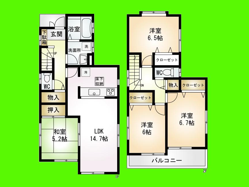 Floor plan. 34,800,000 yen, 4LDK, Land area 104.83 sq m , Since the building area 96.47 sq m entrance upper part is atrium is open !!