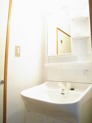 Washroom. Washstand storage rack is useful