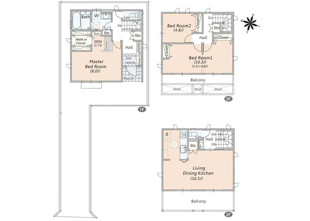Floor plan. (Building 2), Price 34,500,000 yen, 3LDK+S, Land area 100.02 sq m , Building area 107.65 sq m