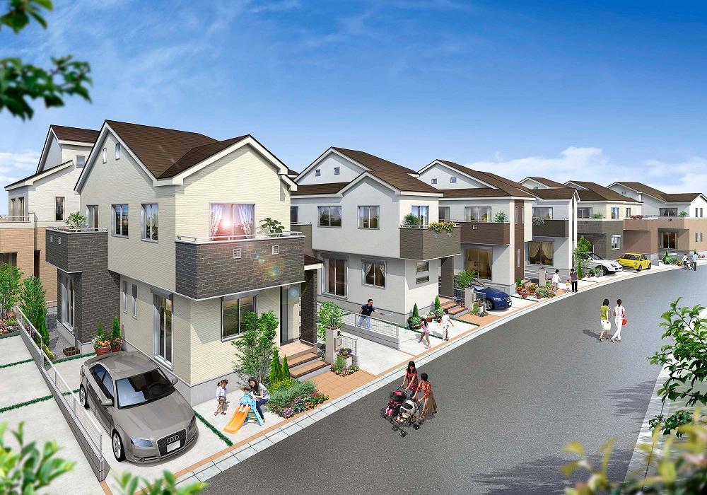 Cityscape Rendering. East side street parallel Rendering