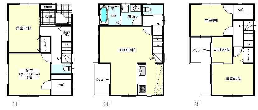 Floor plan. (D Building), Price 33,800,000 yen, 3LDK+S, Land area 98.04 sq m , Building area 108.46 sq m