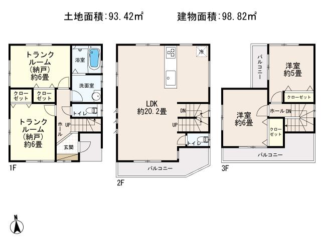 Floor plan. 36,800,000 yen, 2LDK + 2S (storeroom), Land area 93.52 sq m , Building area 98.82 sq m