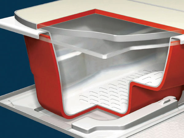 Bathing-wash room.  [Samobasu] Wrapped in a private tub insulating material where the temperature is unlikely to cool the hot water (foaming resin sheet) "Samobasu" is kept warm until the lid specification. It will reduce the number of reheating. (Conceptual diagram)
