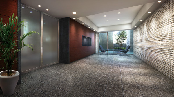 Buildings and facilities. From Entrance, Tree control panel to the impressive entrance hall. here, Yingbin space luxury and warmth drifts. Provided also Tsuboniwa in the hall front, Inside and out it was loosely tie. (Entrance Hall Rendering CG)