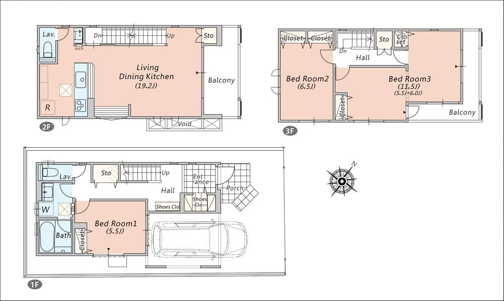 Floor plan. (1 Building), Price 57 million yen, 3LDK, Land area 82.36 sq m , Building area 122.62 sq m