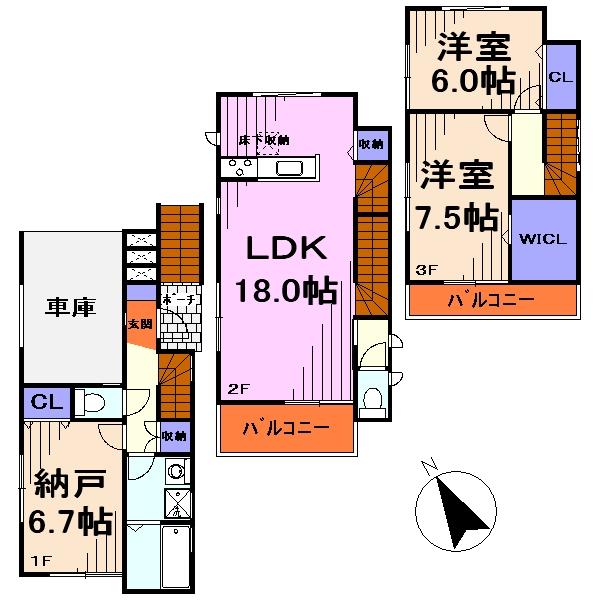 Floor plan. 26,800,000 yen, 2LDK + S (storeroom), Land area 69.83 sq m , Building area 105.99 sq m floor plan