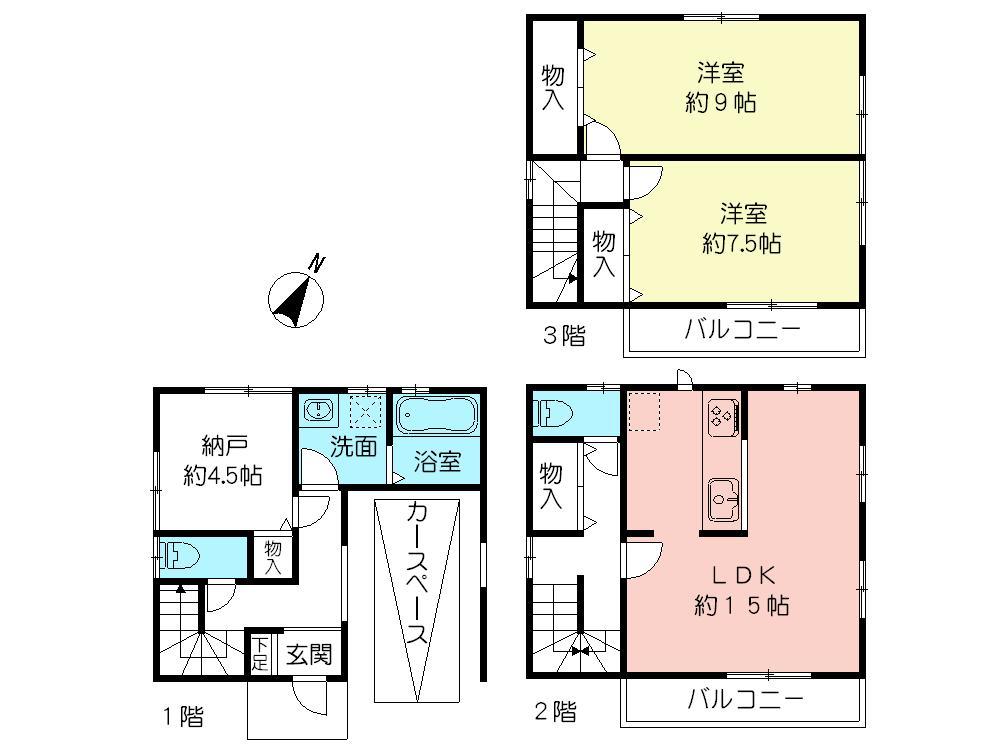 Floor plan. (Building 2), Price 29,800,000 yen, 2LDK+S, Land area 57.8 sq m , Building area 92.34 sq m