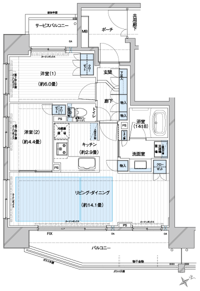 Floor: 2LDK, occupied area: 60 sq m