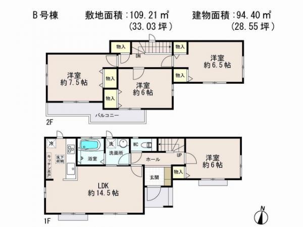 Floor plan. 20,300,000 yen, 4LDK, Land area 109.21 sq m , Building area 94.4 sq m