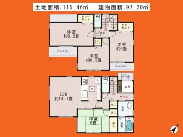 Floor plan. 33,300,000 yen, 4LDK, Land area 115.46 sq m , Building area 97.2 sq m
