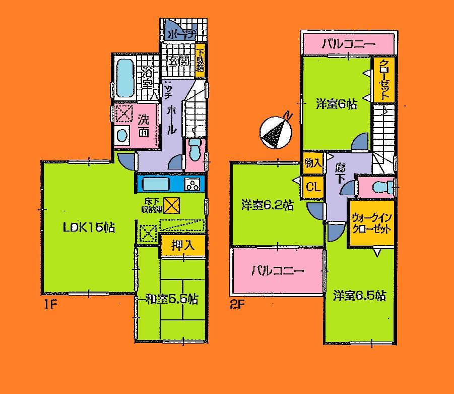 Floor plan. (Building 2), Price 34,800,000 yen, 4LDK, Land area 103.24 sq m , Building area 95.58 sq m