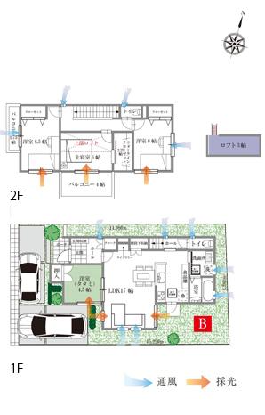 B Building floor plan (4LDK + S + 2 single car space Site area 126.61 sq m  Building area 102.26 sq m)