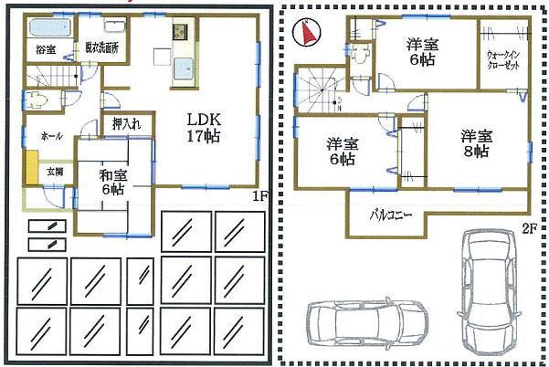 Floor plan. (1 Building), Price 34,600,000 yen, 4LDK, Land area 117.85 sq m , Building area 105.98 sq m