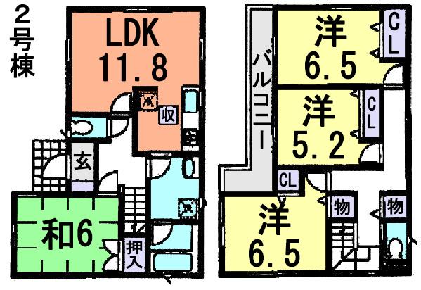 Floor plan. (Building 2), Price 19,800,000 yen, 4LDK, Land area 100.45 sq m , Building area 90.72 sq m
