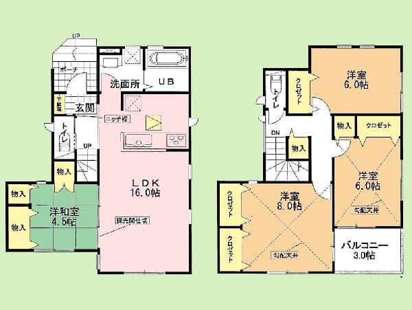 Floor plan. 22,800,000 yen, 4LDK, Land area 97.17 sq m , Building area 99.36 sq m
