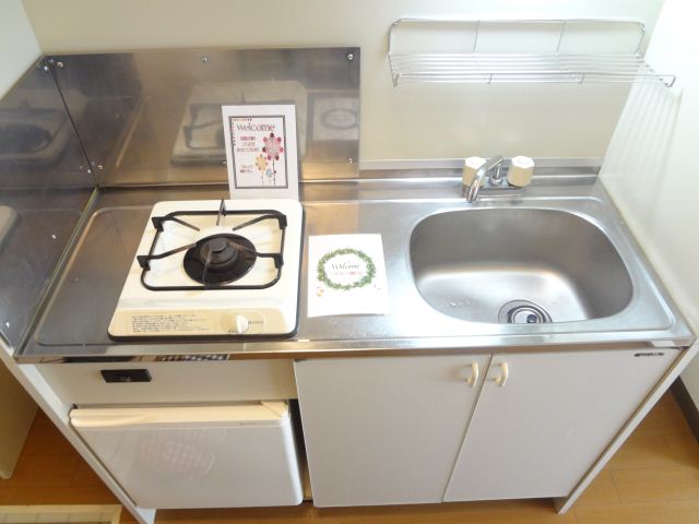 Kitchen. Gas stove, Mini fridge