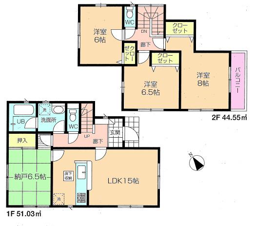 Floor plan. 25,800,000 yen, 3LDK + S (storeroom), Land area 110.81 sq m , Building area 95.58 sq m 3 Building
