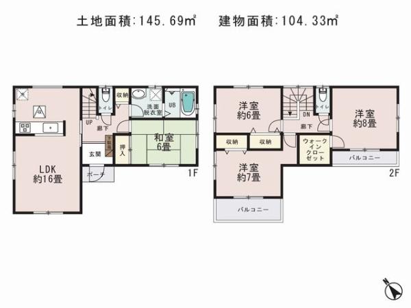 Floor plan. 33,800,000 yen, 4LDK, Land area 145.69 sq m , Building area 104.33 sq m