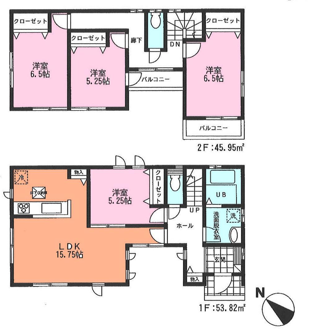 Floor plan. 26,800,000 yen, 4LDK, Land area 122.16 sq m , Building area 99.77 sq m All rooms are two-sided lighting LDK is spacious 15.75 Pledge The kitchen can be used as a pantry there is storage space