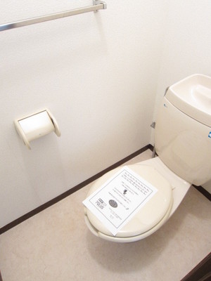 Toilet. Towel is over to the happy toilet