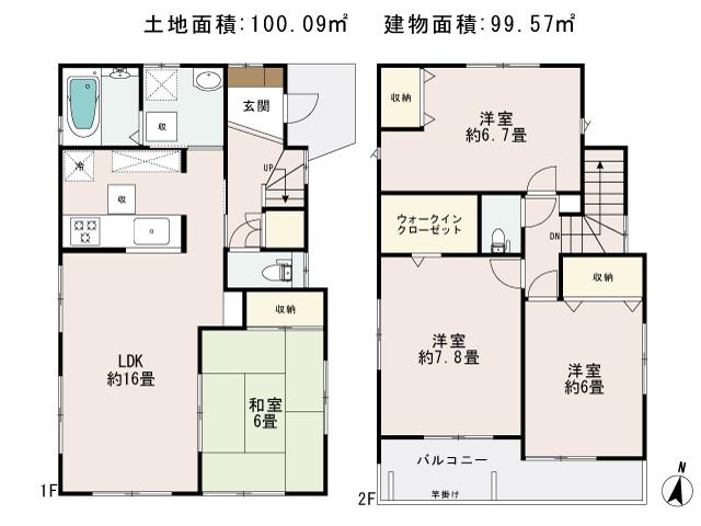 Floor plan. (Building 2), Price 35,900,000 yen, 4LDK, Land area 100.09 sq m , Building area 99.57 sq m