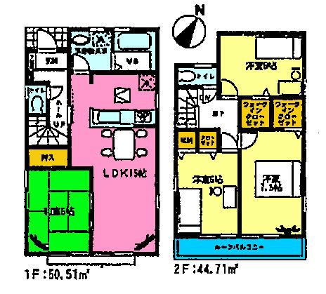 Floor plan. (1 Building), Price 37,800,000 yen, 4LDK, Land area 108.55 sq m , Building area 95.22 sq m