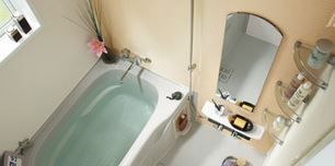 Bath. Bathroom image. The color of the bathroom is a cafe au lait Brown. 