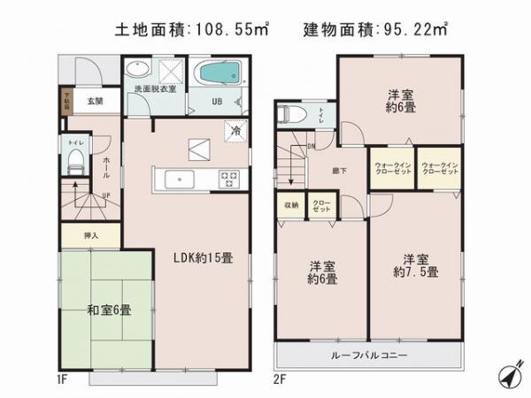 Floor plan. 37,800,000 yen, 4LDK, Land area 108.55 sq m , Building area 95.22 sq m