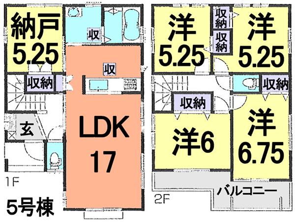 Floor plan. (5 Building), Price 32,900,000 yen, 4LDK+S, Land area 100.65 sq m , Building area 103.92 sq m