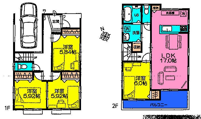 Floor plan. (3 Building), Price 35,800,000 yen, 4LDK, Land area 91.57 sq m , Building area 109.72 sq m