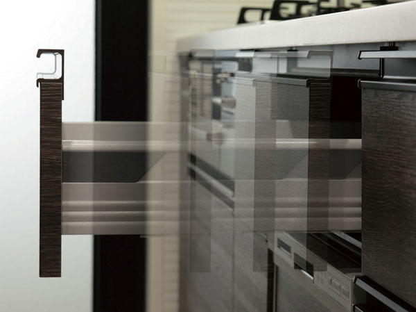 Kitchen.  [Soft-close function with slide storage] Drawer system Kitchen, Open door is soft with close function that closes smoothly ease the shock. (Except for some)  ※ Under the sink is open door. (Same specifications)