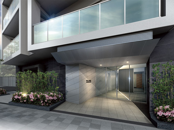 Shared facilities.  [entrance] Conscious of the calm town whole atmosphere and the near future of a new urban center in which the history to the backbone, Adopting the modern taste of the tile in the natural. Also arranged planting, It has also Ikizuka a colorful and serene look yet urbane. (Rendering)