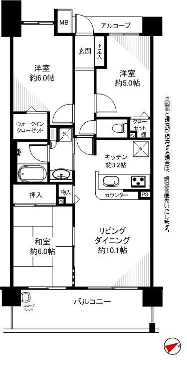 Floor plan. 3LDK, Price 25,800,000 yen, Occupied area 66.49 sq m , Balcony area 10.9 sq m