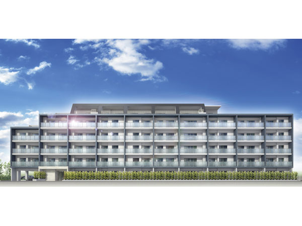 Shared facilities.  [Exterior - Rendering] Blessed with lush greenery, In the corner of a quiet residential area, Form to claim the exceptional presence is, It resonates with the natural environment around in appearance full of grace to meet the pride of live people, It creates a new space beauty ( ※ Which was raised drawn based on drawing, In fact a slightly different.  ※ Tree species of planting ・ For the size of the, It has become unsettled, No attempt has been made to grow to about Rendering at the time of completion. Also planting does not indicate the status of a particular season)