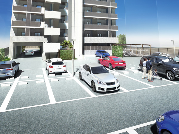 Buildings and facilities. On-site parking are all sections high roof vehicles corresponding flat 置駐 car park ※ We have prepared a 1. Unlike mechanical parking, And out of the car in without waiting time smooth, Running costs and future maintenance costs will also be reduced.  ※ 1: height limit there (about 2200mm) (flat 置駐 car park Rendering)