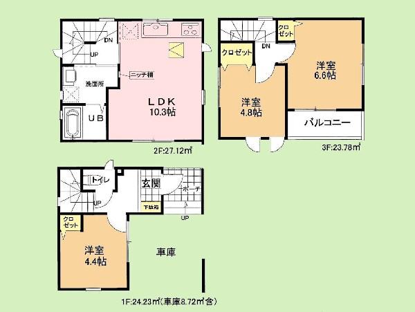 Floor plan. 19,800,000 yen, 3LDK, Land area 44.99 sq m , Building area 75.13 sq m