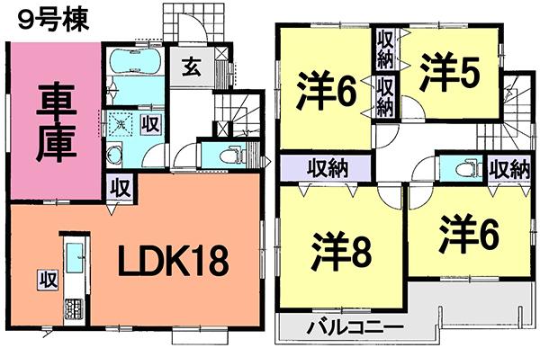 Floor plan. (9 Building), Price 28.8 million yen, 4LDK, Land area 101.15 sq m , Building area 113.44 sq m