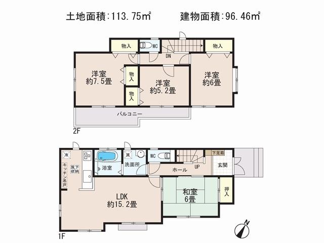 Floor plan. 33,800,000 yen, 4LDK, Land area 113.75 sq m , Building area 96.46 sq m ■ Two car space ~ ! ■ Violet is a kindergarten walking 800m parenting favorable environment! ■ Gourmet City walk 300m!