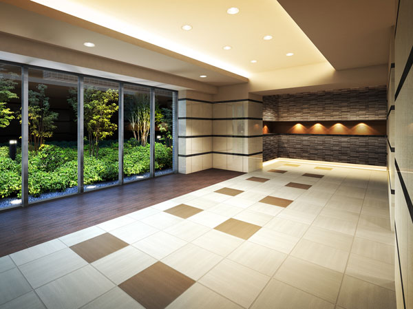 Shared facilities.  [Welcome dignity design the honored guests] It invites beautifully to the dwelling, Entrance hall. When you exit the entrance, which was protected by auto-lock system, There is, Entrance Hall that while there is a dignity even friendly atmosphere drifts. Through a large glass window, You can also look at the green, It gives moisture to those who live. (Entrance Hall Rendering)