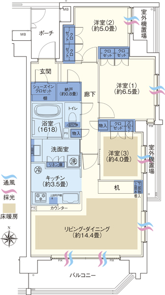 E type ・ Menu Plan 3 3LDK+SIC+N Occupied area / 78.63 sq m  Balcony area / 9.85 sq m  Porch area / 4.95 sq m  Outdoor unit yard area / 6.74 sq m  ※ SIC = shoes closet, N = storeroom ※ Menu plan is paid, Application deadline Yes