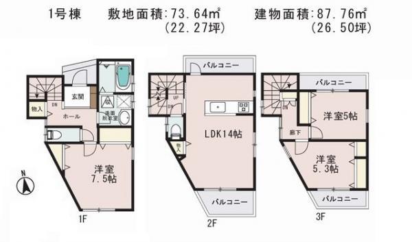 Floor plan. 31,800,000 yen, 3LDK, Land area 73.64 sq m , Building area 87.76 sq m