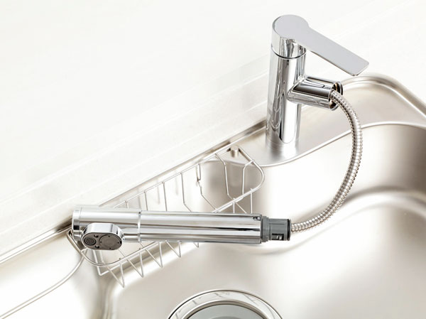 Kitchen.  [Water purifier integrated shower faucet] Design with integrated water purifier. Pull out the shower head can clean every corner of the sink.