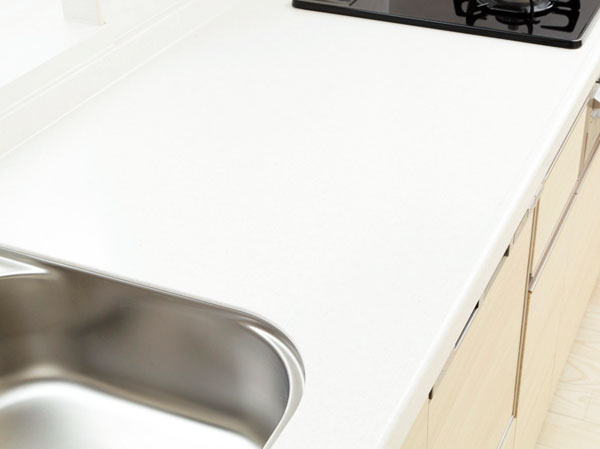 Kitchen.  [Artificial marble counter] High durability, Feel a sense of luxury artificial marble top plate.