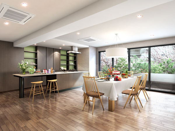 Shared facilities.  [Spread the wheel of a variety of cultural exchange, Kitchen studio with a kitchen] The kitchen studio which is provided on the second floor of the West Residence Entrance, Equipped with large-scale system Kitchen. Birthday party of cooking circles and children among residents, It has become a community space where you can take advantage, such as a collection of hobby. (Kitchen studio Rendering)