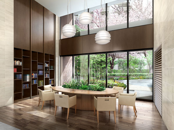 Shared facilities.  [Library to enjoy a wide range of books while feeling the light and the green] The back of the waist Residence Lounge, Wooden bookcase has provided a library controversial warmth. Potluck your favorite book, In the spacious space of the atrium, You can enjoy reading while feeling the sunshine filtering through foliage. (Library Rendering)