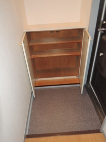 Entrance. It is the front door with a shoe rack.