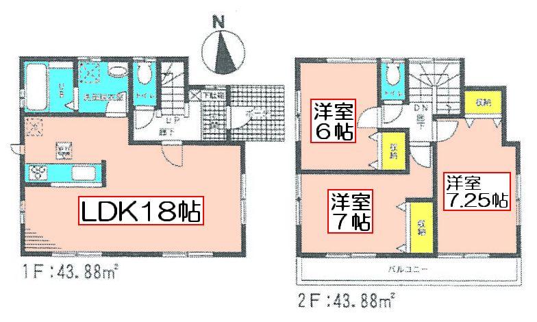 Floor plan. (1 Building), Price 33,800,000 yen, 3LDK, Land area 100.78 sq m , Building area 87.76 sq m