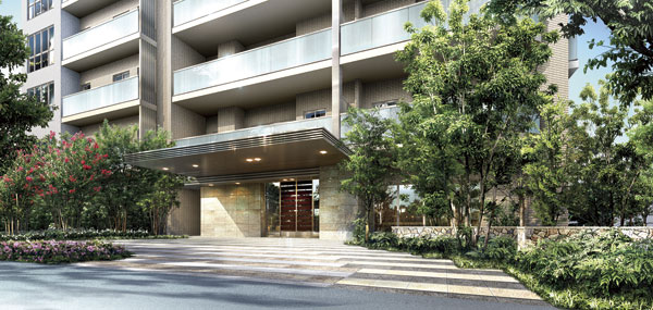 Features of the building.  [Entrance approach with a porte-cochere] Approach in which a driveway to be regular taxi drive from the entrance. You can take down the one and the luggage of a passenger under the canopy (roof). (Entrance Rendering ※ 1)